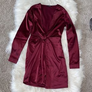 Burgundy satin, low plunge